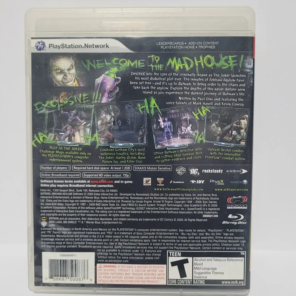 Batman: Arkham Asylum (Sony PlayStation 3, PS3 Game 2009) With Manual PRE-OWNED